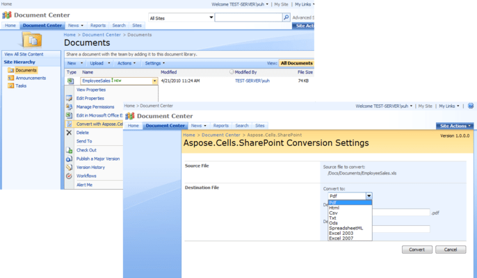 Captura de pantalla de Aspose.Cells for SharePoint
